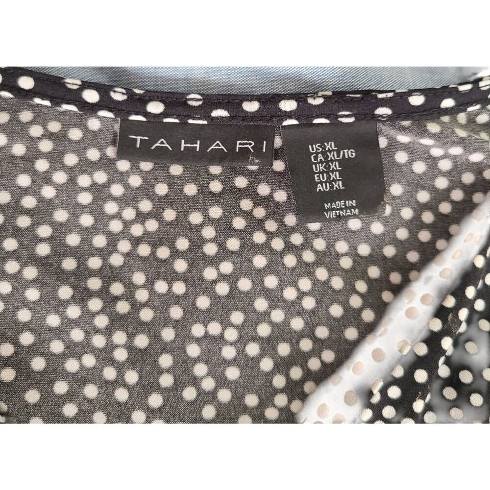 Tahari Long Sleeve Blouse Women's XL Black & White Polka Dot V-Neck Wrap Style - Picture 3 of 10